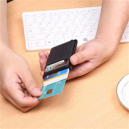 Slim Aluminum Card Wallet With Elasticity Back Pouch ID Credit Card Holder Mini RFID Wallet Automatic Bank Card Case